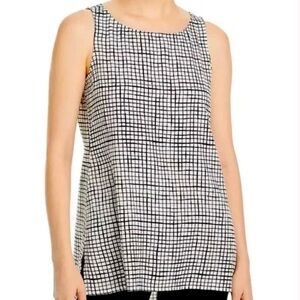 Eileen Fisher Bateau Neck Grid Sleeveless Tank Top